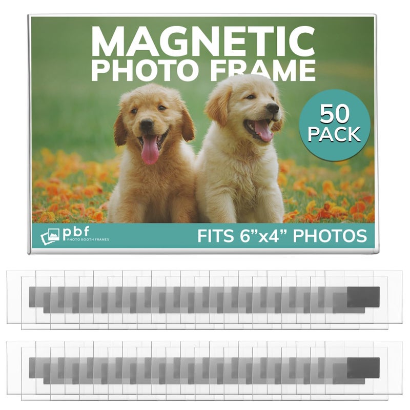 pbf PHOTO BOOTH FRAMES PBF 6x4 Magnetic Picture Frames for Refrigerator | Clear Acrylic Frames | Photo Holders for Fridge, Locker, Photo Board, Art Display, Sign Holder (50-Pack) - Image 1